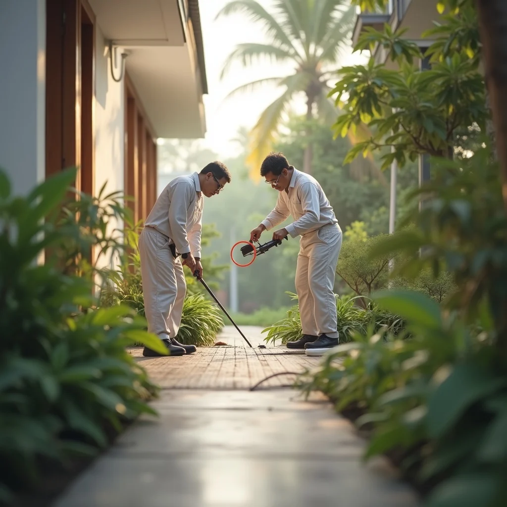 Disinfection service technician applying surface treatment in commercial space
