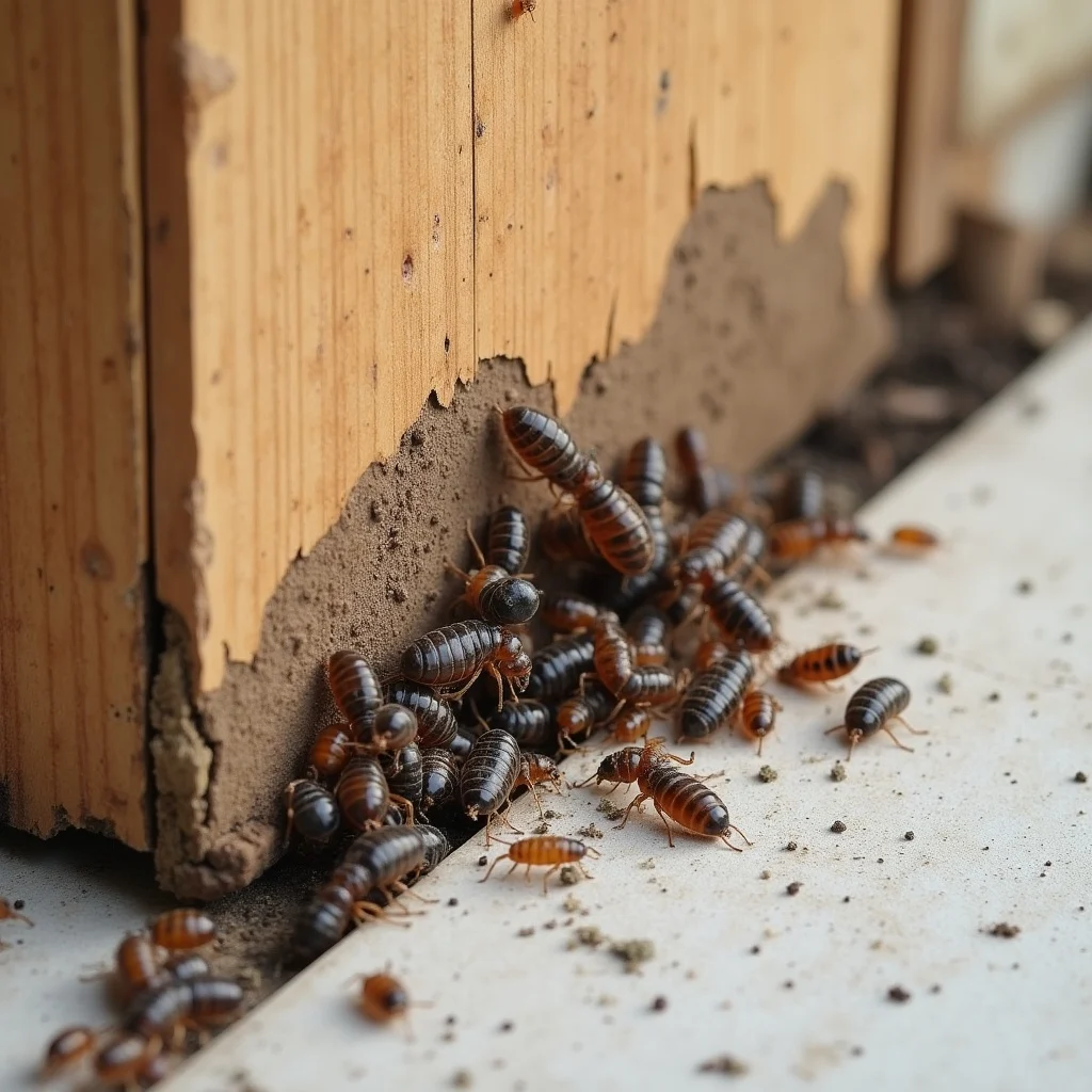 Technician checking in-ground termite bait station around residential property