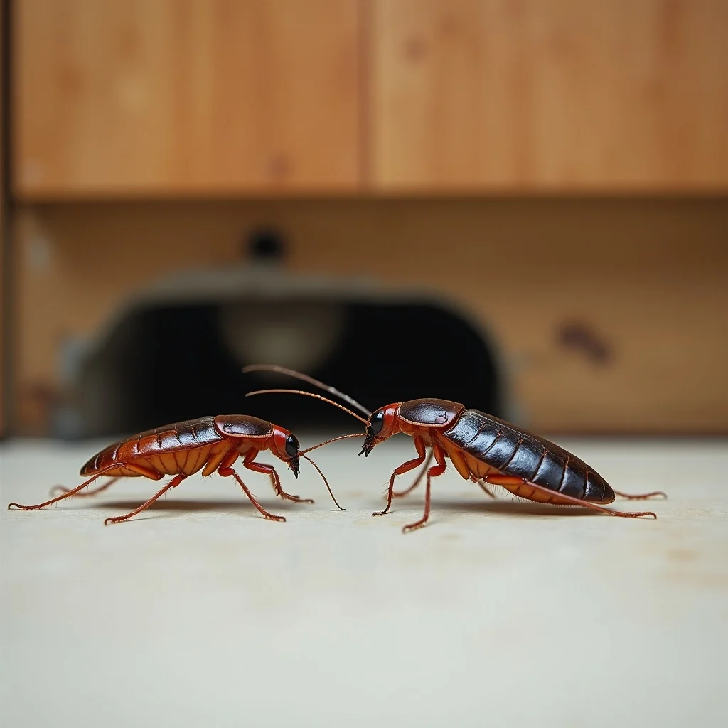 Cockroach control treatment around kitchen base cabinet area