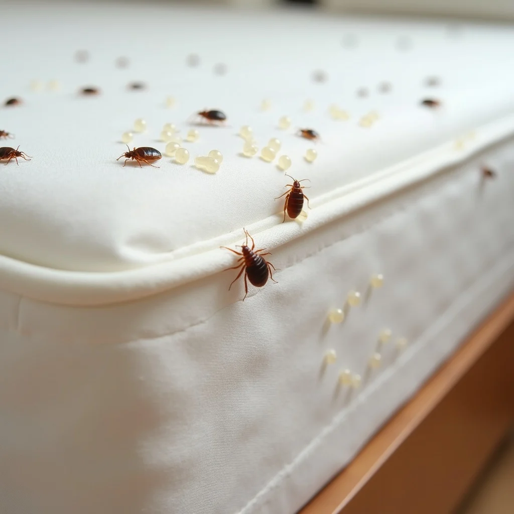 Close inspection of mattress seam for bed bug signs